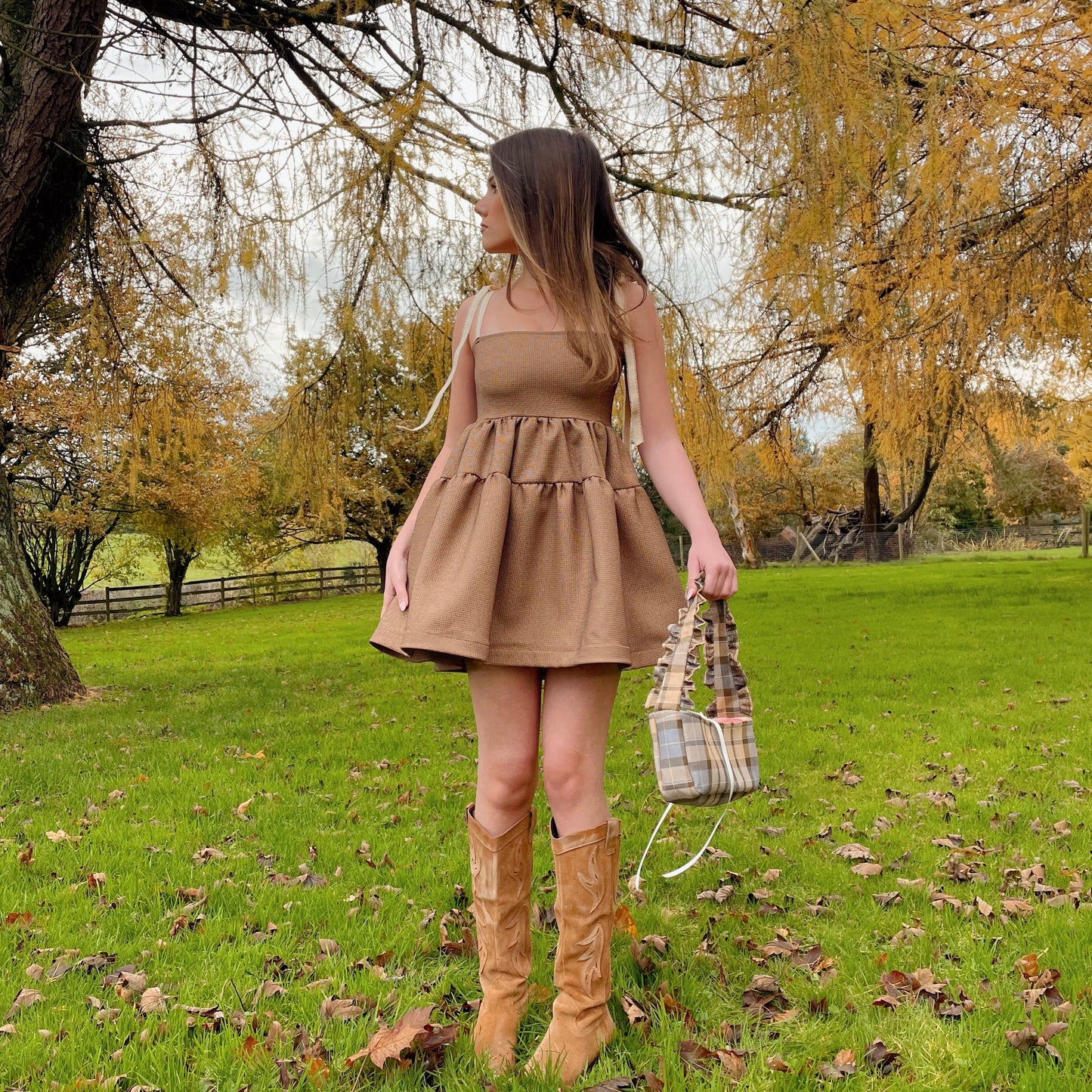 Brown Check Smock Dress
