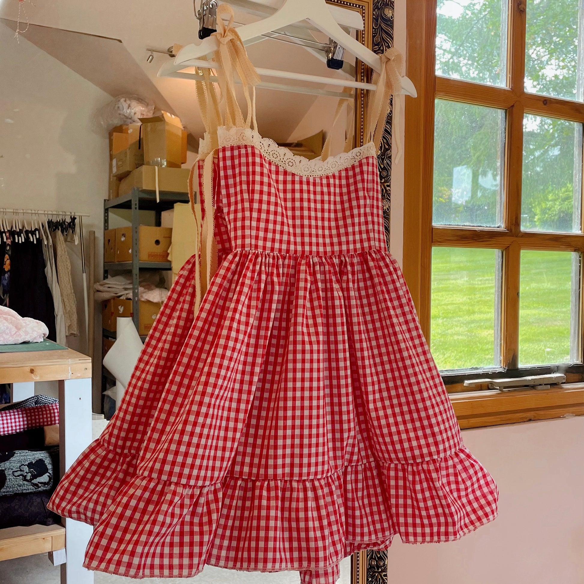red gingham smock dress Courtney Red Gingham Smocked Dress with Embroidery 5 Years