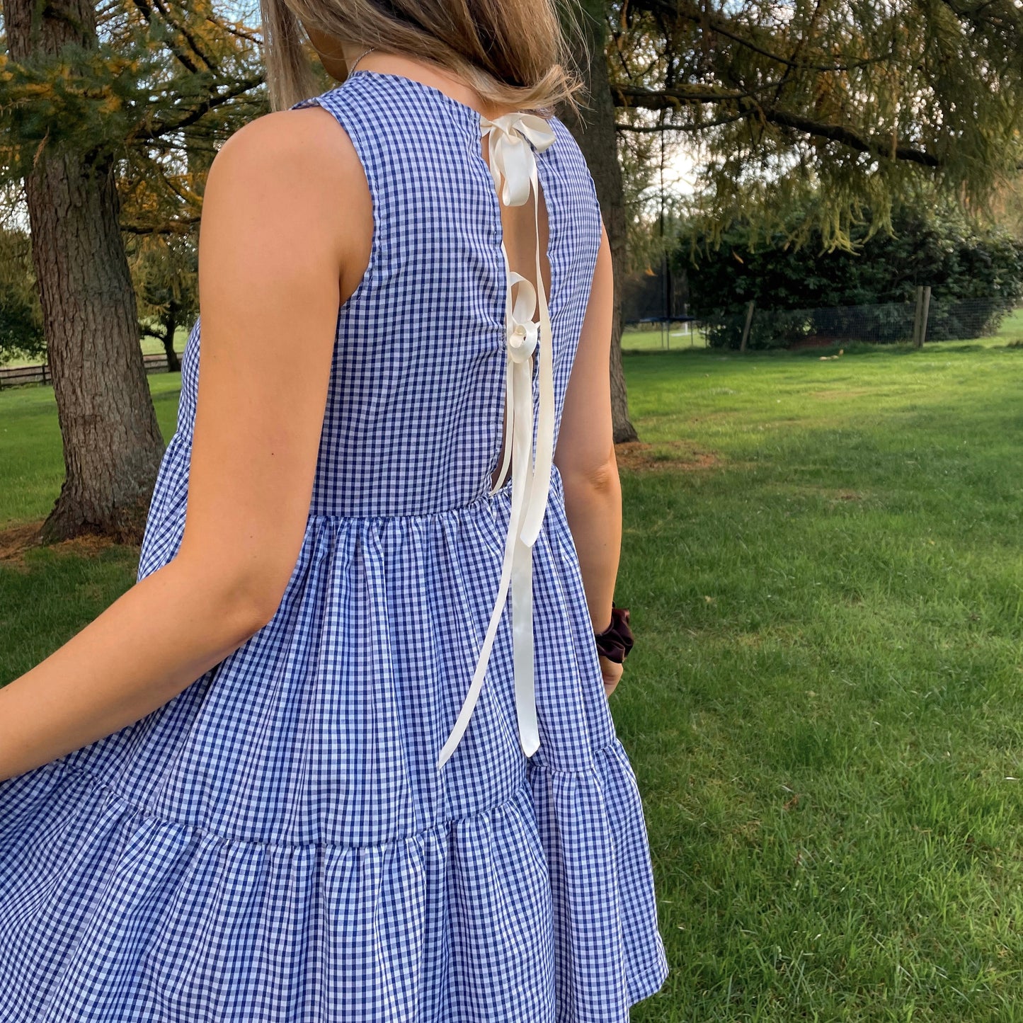 Navy Gingham Mini Dress
