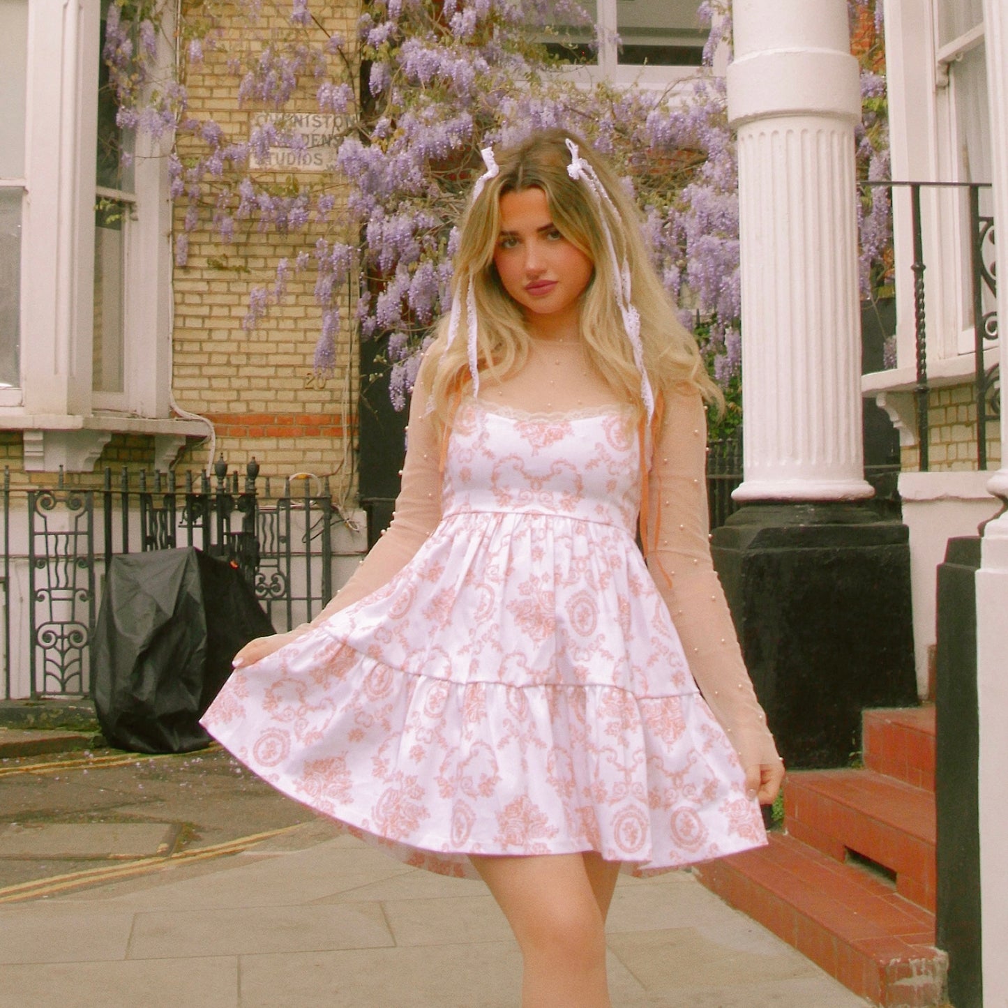 Peach Floral Smock Dress