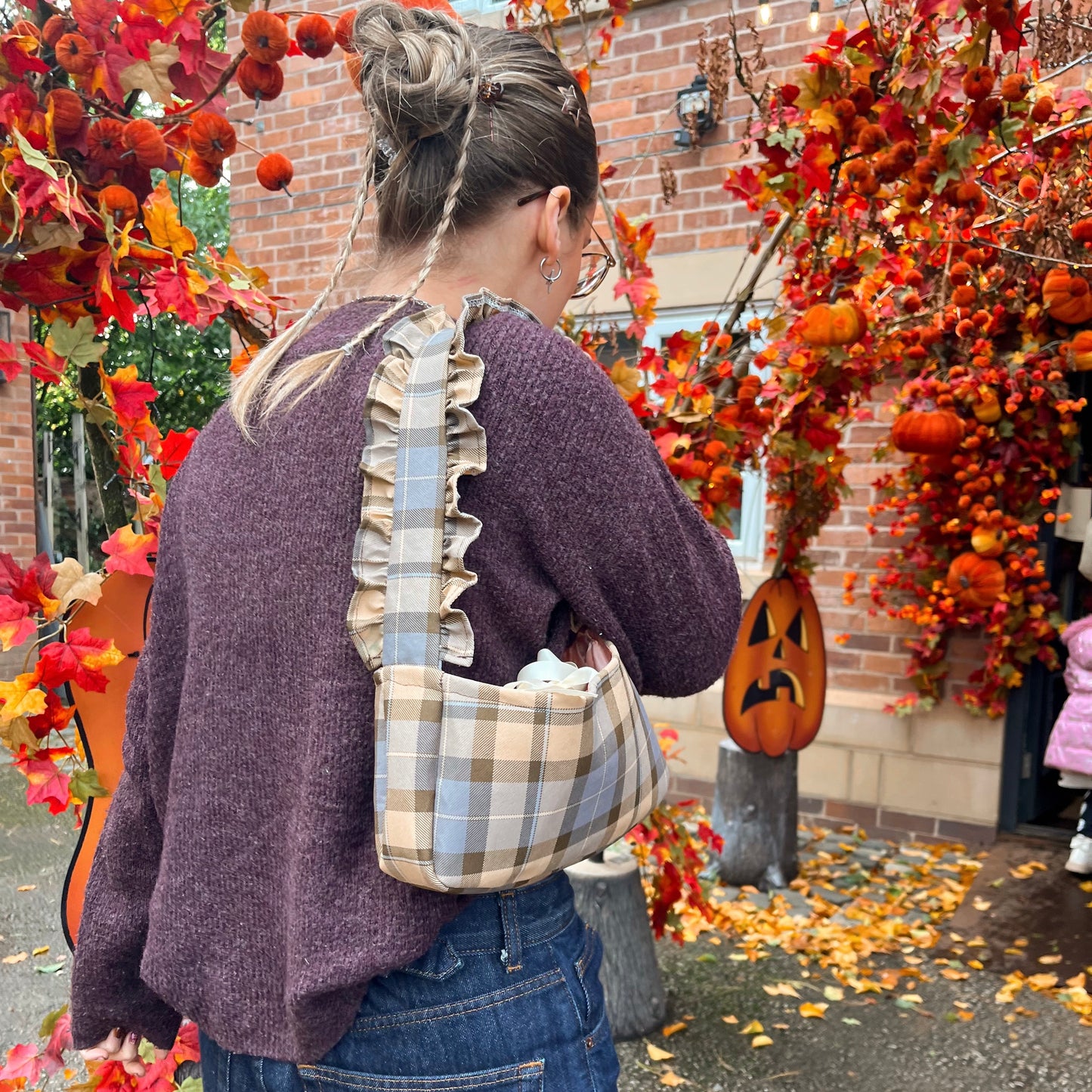 Check Ruffle Shoulder Bag