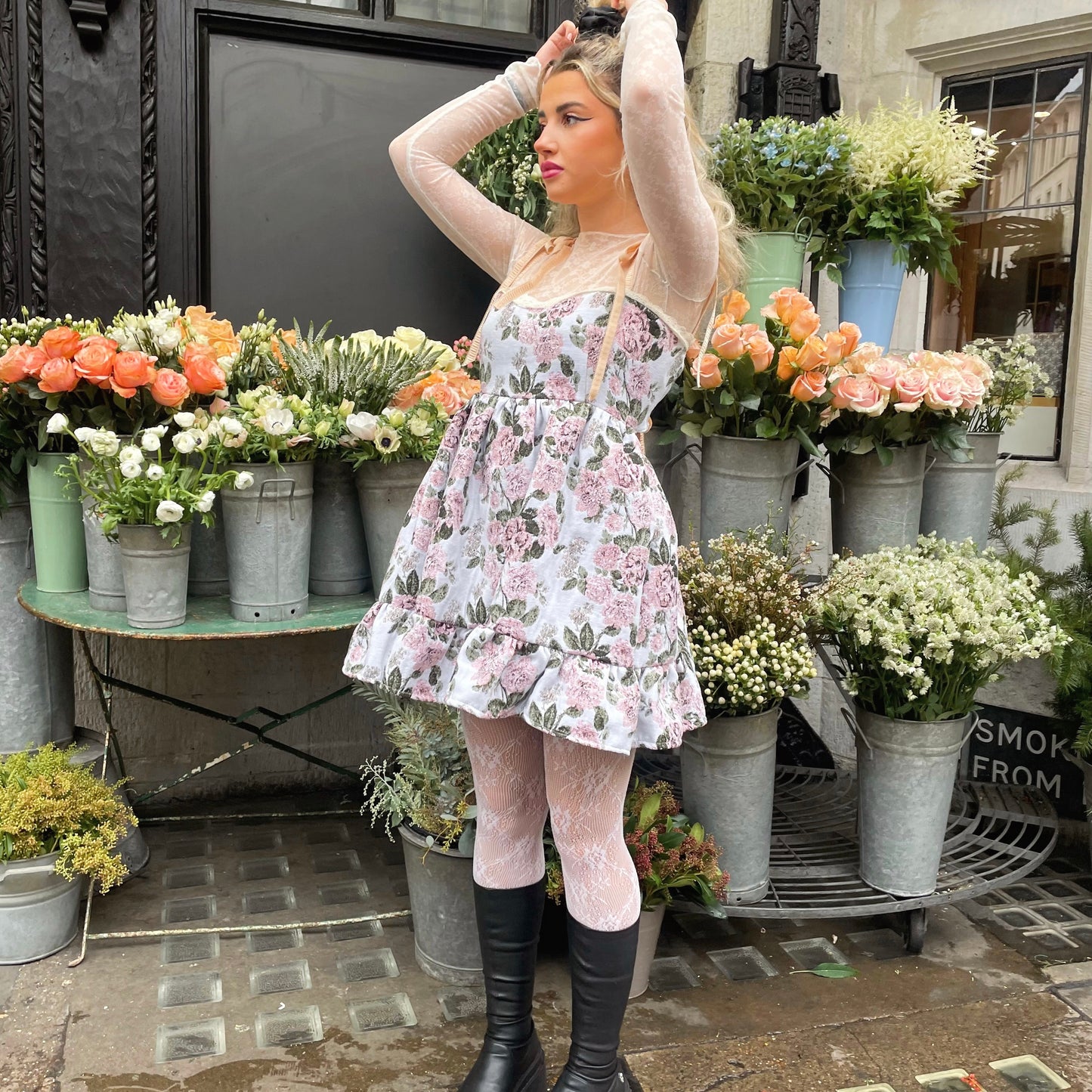 Floral Jacquard Smock Dress